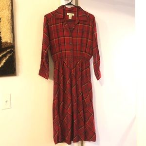 Vintage plaid red Eddie Bauer picnic midi dress